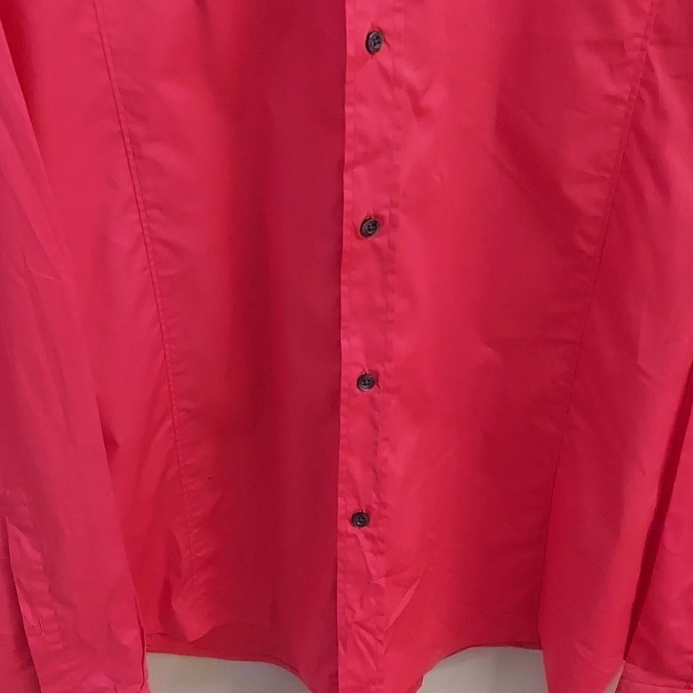 HUGO by Hugo Boss Slim Line Button Down Long Sleeve Coral Dress Shirt - Picture 5 of 12